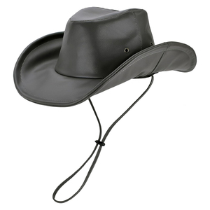 Premium Quality <b>Black</b> Leather <b>Cowboy</b> <b>Hat</b> Wide Brim Western <b>Hat</b> with Chin Strap Unisex Adult Outdoor Customized <b>Cowboy</b> <b>Hats</b> ODM - Product Image 5