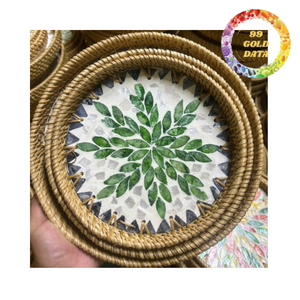 Handmade Rattan <b>Tray</b> With Colorful Shell Inlay Patterns For Serving Dining <b>Coffee</b> <b>Table</b> And Gift Use - Product Image 2