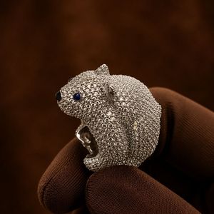 Animal Face Moissanite <b>Ring</b> 925 Sterling Silver Iced Out Round Diamond <b>Crystal</b> Band for Women Gift <b>Ring</b> - Product Image 4