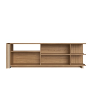 Meuble TV de style moderne CARMENERE 3 portes en bois pour salon, en panneaux de particules, finition Naturelle/Cristalo, design brésilien haut de gamme - Product Image 2