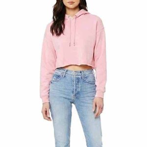 <b>Women's</b> <b>Pink</b> Cropped <b>Hoodie</b> Solid Color Long Sleeve Casual Knitted Cotton Sweatshirt Autumn Wear Breathable - Product Image 1