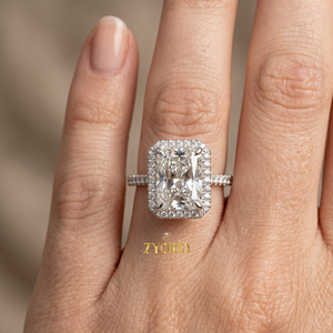 925 <b>Silver</b> <b>Emerald</b> Cut Lab Grown Diamond Halo Engagement <b>Ring</b> for Women Elegant Pave Bridal <b>Ring</b> - Product Image 5