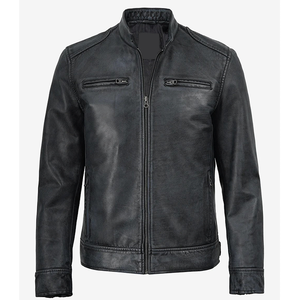 Veste d'hiver pour homme en cuir de vachette noir vieilli, fabriquée à la main, col montant, haute qualité, faible MOQ, imperméable, modèle 2026 OEM - Product Image 3