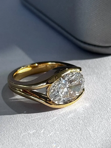 OM GEMS 3 Carat Oval Lab Diamond IGI Certified Engagement <b>Ring</b> Twisted Split Shank Half Bezel Setting 14K Yellow Gold Rhodium - Product Image 3