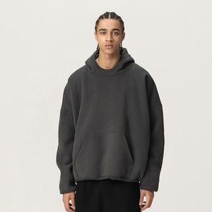 Sweat-shirt à capuche surdimensionné pour homme, couleur unie, en molleton de coton, décontracté, manches régulières, pour l'automne - Product Image 2