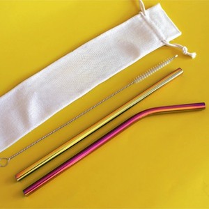 Ensemble de pailles écologiques en acier inoxydable arc-en-ciel, pailles réutilisables avec outil de nettoyage - Product Image 2