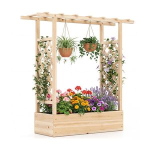Bac à légumes surélevé en bois de sapin avec treillis latéral 109,22 x 35,56 x 114,30 cm, jardinière naturelle avec pot d'arrosage et trous de drainage - Product Image 1