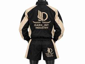 Ensemble de survêtement sportif OARH_INT INDUSTRY pour homme, noir et beige, avec broderies, short en polyester, idéal pour le printemps - Product Image 2