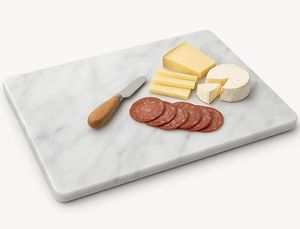 Tabla de cortar de mármol rectangular con asa, superficie gris oscuro con vetas y detalles de rayas doradas, bloque de corte para cocina - Product Image 2