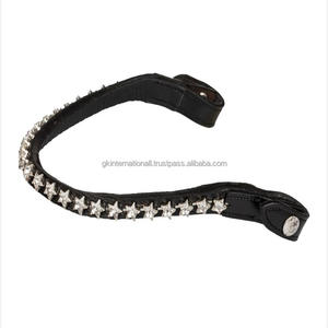 Bande de front de cheval en cuir de buffle épais noir et marron havane personnalisée avec des cristaux d'étoiles étincelantes bande de front de bride méga bling - Product Image 2