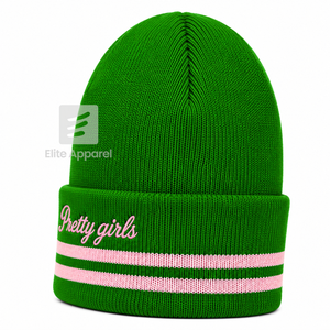 Bonnet en tricot personnalisé Alpha Kapa Alpha Sorority, vert et rose, style décontracté, logo brodé avec rayures pour femme - Product Image 4
