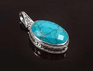 Sterling Silver Classic <b>Pendant</b> with Turquoise Gemstone Wholesale Fine & Charms in Oval Shape Jewelry <b>Birthstone</b> High Quality - Product Image 2