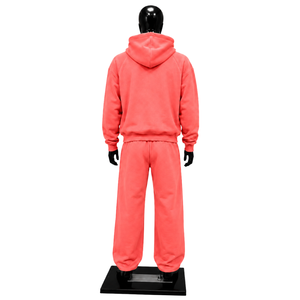 Conjunto de Sudadera con Capucha Oversize Rosa Coral para Hombre, Estilo Urbano Personalizado, Sudadera Tipo Pullover y Pantalones de Pierna Ancha con Botones a Presión, Venta al por Mayor - Product Image 2