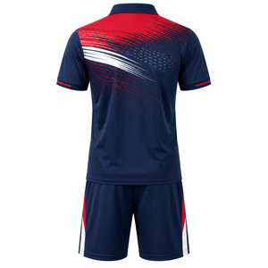 ชุดเสื้อและกางเกงเทนนิสพิมพ์ลายแบบซับลิเมชั่นสำหรับผู้ชาย สีกรมท่า แดง ขาว ไล่เฉดสี ระบายเหงื่อได้ดี เหมาะสำหรับเล่นกีฬาในฤดูร้อน - Product Image 3