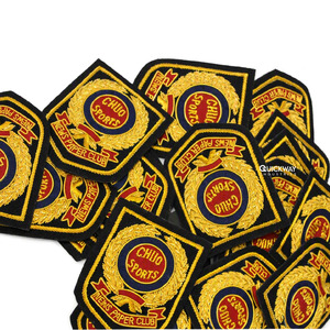 Custom 3D Gold Bullion Embroidered Shield Shape <b>Sew</b>-On Badge with Beads and Safety <b>Pin</b> Premium College Uniform Emblem - Product Image 3