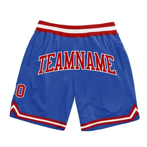 Shorts de basketball rétro authentiques personnalisés pour hommes, équipes universitaires, broderie 3D écologique, bleu-rouge uni, personnalisables - Product Image 1