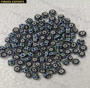 Cuentas de Vidrio Pequeñas al por Mayor, Diseño Chevron, Patrón de Estrella en Negro, Azul y Amarillo, Roseta Africana Kalinga, Caja a Granel - Product Image 3