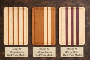 Planche à découper artisanale en bois dur, fabriquée par un artisan professionnel : rainure pour les jus, poignées, pieds antidérapants - Product Image 2