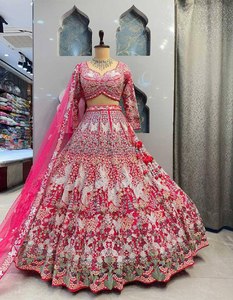 Vestido Tradicional Indio Anarkali Lehenga Choli con Bordado Floral Rosa, Dupatta de Georgette de Secado Rápido, Traje para Bodas y Fiestas - Product Image 1