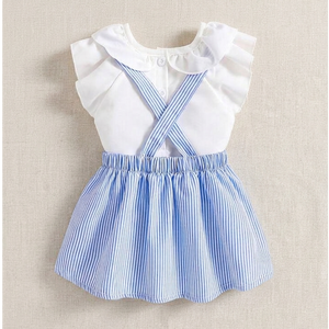 Robe à rayures bleues et blanches pour bébés filles avec col à volants, robe d'été décontractée et élégante pour les fêtes, pour enfants - Product Image 6