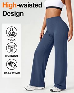 Lot de 3 leggings de sport pour femmes, sans couture avant, coupe droite, taille haute, extensibles, jambes larges, pour la gym et le yoga - Product Image 5