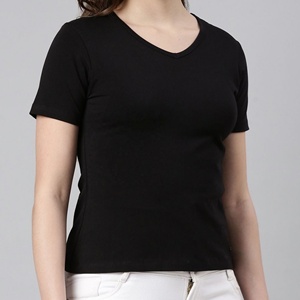 2026 Fashionable super Comfortable solid Custom Ladies' V-neck Short Sleeve Knitted Tee <b>Shirt</b> Bangladesh Summer Wear - Product Image 6