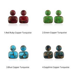 Copper Turquoise 18k <b>Silver</b> Plated Statement Brass Stud Fancy <b>Earring's</b> Trendy Minimalist Unique Wedding Birthday Gift For Her - Product Image 1