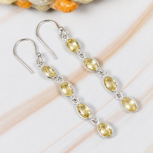 925 Sterling Silver Yellow Citrine <b>Hook</b> <b>Earrings</b> Handmade Stone Faceted November Birthstone Jewelry for her - Product Image 1