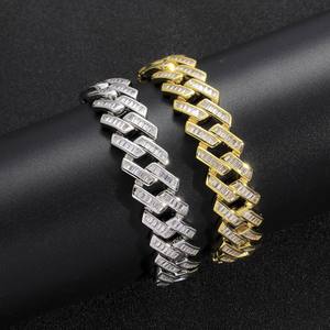 Luxury Gold Finish Baguette Crystal Link Wrist Bracelet Premium Bold Fashion Statement Jewelry Gift <b>for</b> <b>Men</b> Women - Product Image 1