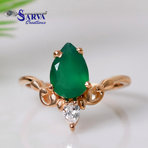 Bague en onyx vert naturel en forme de poire, argent sterling 925 plaqué or rose, bijoux floraux pour fiançailles, mariage, cocktail, pour femmes - Product Image 6