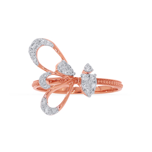 Bague Papillon Élégante en Diamant, Or Rose 18K, Motif Cœur Papillon avec Diamant Taille Ronde Sertie Pavé, Joaillerie Fine - Product Image 2