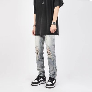 กางเกงยีนส์ทรงดินสอผู้ชาย เอวสูง สไตล์สตรีทแวร์ ผ้าฟอก ระบายอากาศได้ดี เป็นมิตรกับสิ่งแวดล้อม ผ้าฝ้าย 100% น้ำหนักเบา เหมาะสำหรับฤดูหนาว ฤดูใบไม้ร่วง ฤดูร้อน - Product Image 4