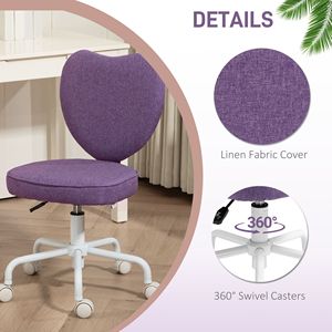 Sedia da Ufficio a Forma di Cuore Viola con Altezza e Schienale Regolabili per Tavoli da Trucco - Product Image 6