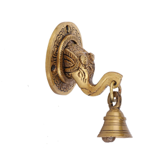Sonnette murale en laiton en forme de tête d'éléphant, sonnette décorative vintage avec cloche à main, décoration d'entrée de maison de style antique - Product Image 4