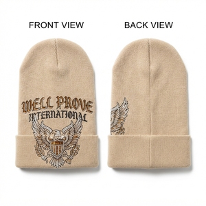 Gorro Largo Ajustable Unisex de Alta Calidad, 320 GSM, Hilo de Algodón Transpirable e Impermeable, Color Beige Camel, Puño Plegado - Product Image 1