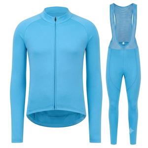 Ensemble cycliste homme personnalisé bleu ciel à manches longues, kit de course thermique léger et respirant, avec salopette et collants de cyclisme - Product Image 1