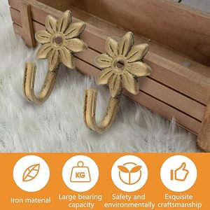 ตะขอแขวนผนังรูปดอกไม้ 4 ชิ้น ตะขอแขวนผ้าม่านรูปดอกไม้สไตล์เรโทร อุปกรณ์สร้างสรรค์ ตะขอแขวนผนังรูปพวงหรีดแบบแข็งแรงทนทาน - Product Image 2