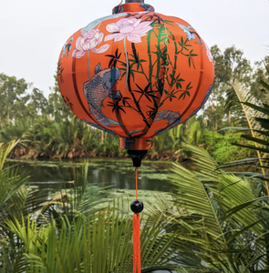 Farol de Seda Vietnamita Color Naranja, Hecho a Mano, Decoración Luminosa de Tela de Seda para Festivales, Bodas y Fiestas, Decoración Colgante - Product Image 4