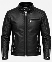 Blouson moto homme en cuir véritable noir, coupe ajustée, fermeture éclair, col montant, style motard, pour l'automne