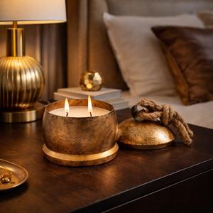 Bougie romantique en métal avec couvercle en corde, double mèche, éclat doux, combustion lente, rehausse la décoration de table de mariage, cadeau de luxe - Product Image 3