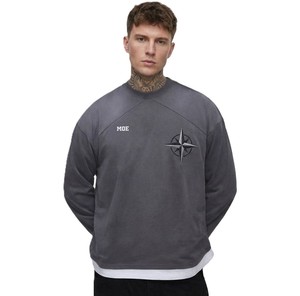 Camiseta Gráfica Raglan Streetwear para Hombre, Algodón Lavado, Camisetas Oversize para Hombre, Camisetas con Bordado de Brújula, Fabricación de Marca - Product Image 4