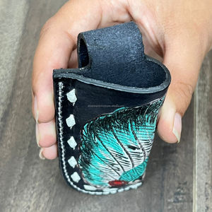 Vente chaude à la main en cuir repoussé couteau pliant Clip étui Western Floral en cuir véritable couteau pliant pochette avec boucle de ceinture - Product Image 6