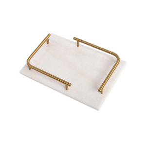 Plateau de service en marbre au design admirable avec poignées en métal doré, taille et forme personnalisées, plateau alimentaire à prix raisonnables - Product Image 1
