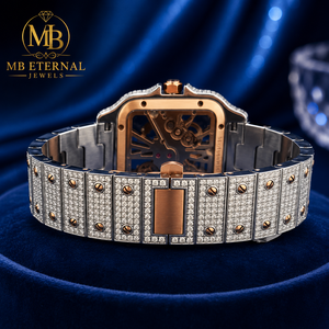 Reloj de Diamantes de Lujo MB ETERNAL para Hombre, Caja Cuadrada de Aleación, Correa de Acero Inoxidable en Oro Amarillo, Esfera con Números Romanos, Cristal de Zafiro, Cuarzo - Product Image 3