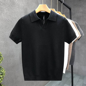 เสื้อเชิ้ตแขนสั้นผู้ชายสำหรับฤดูร้อน ผ้าถักขนสัตว์/แคชเมียร์ ดีไซน์ขอบเสื้อแบบพู่  รักษ์โลก สไตล์ลำลอง พิมพ์ลายด้านหน้า คอเสื้อแบบกรรไกร ป้องกันการยับ - Product Image 4