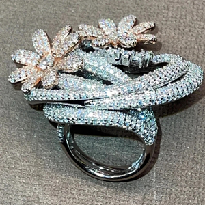 Luxury Flower <b>Cocktail</b> <b>Ring</b> Women 18K Solid <b>Gold</b> Rose <b>Gold</b> Plated Diamond Wedding Fine Jewelry - Product Image 4