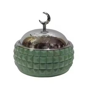 Plat de service isotherme en acier inoxydable de 33 cm, écologique, avec couvercle, vert texturé, pour maintien au chaud des aliments et service à table - Product Image 1