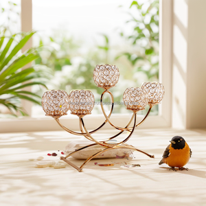 Luxury <b>Crystal</b> 5-Arm High Candelabra <b>Candle</b> Holder Gold Silver Finish Eco-Friendly Handmade for Wedding Christmas Table - Product Image 4