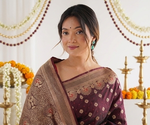AARA Fashion Saree traditionnel en soie pour femme, broderie or bordeaux, longueur ras du sol, tenue de mariage, style Inde Pakistan, protection solaire - Product Image 4