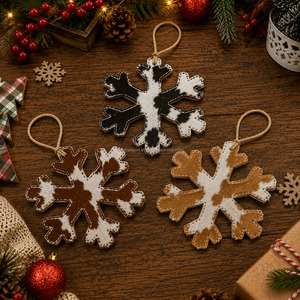 Premium Genuine Cowhide Leather <b>Snowflake</b> Christmas Ornament Rustic Western Holiday Tree Hanging <b>Decor</b> Gift for Christmas Home - Product Image 2